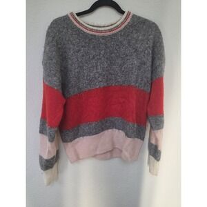 & Other Stories Striped Pullover Sweater M Grey Red Pink Crew Neck Wool